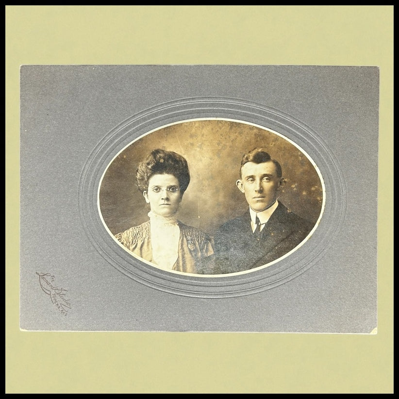 Late 19th Century American Victorian Man and Woman Sepia Portrait Gelatin Silver Print Cabinet Card Photograph by The Leonard Studio (Topeka, Kansas)