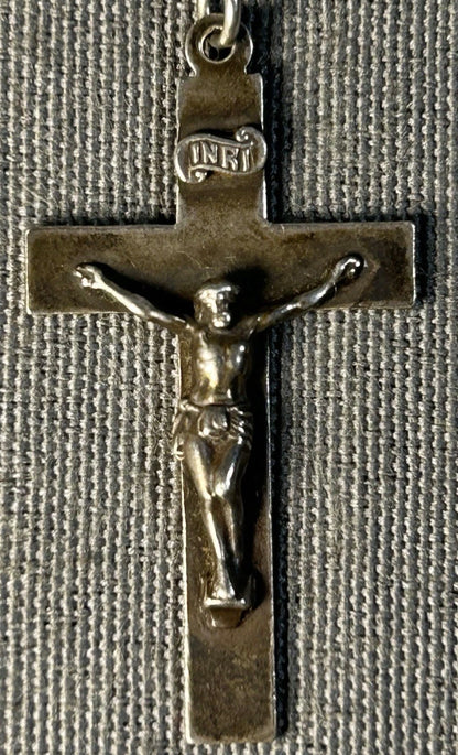 Vintage Mid 20th Century American Hill Craft Catholic Sterling Silver/Faceted Glass Beaded Rosary