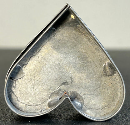 Vintage Circa 1970 American Folk Art Heart-Shaped Tin Metal Trinket Box with Wire Heart Handle