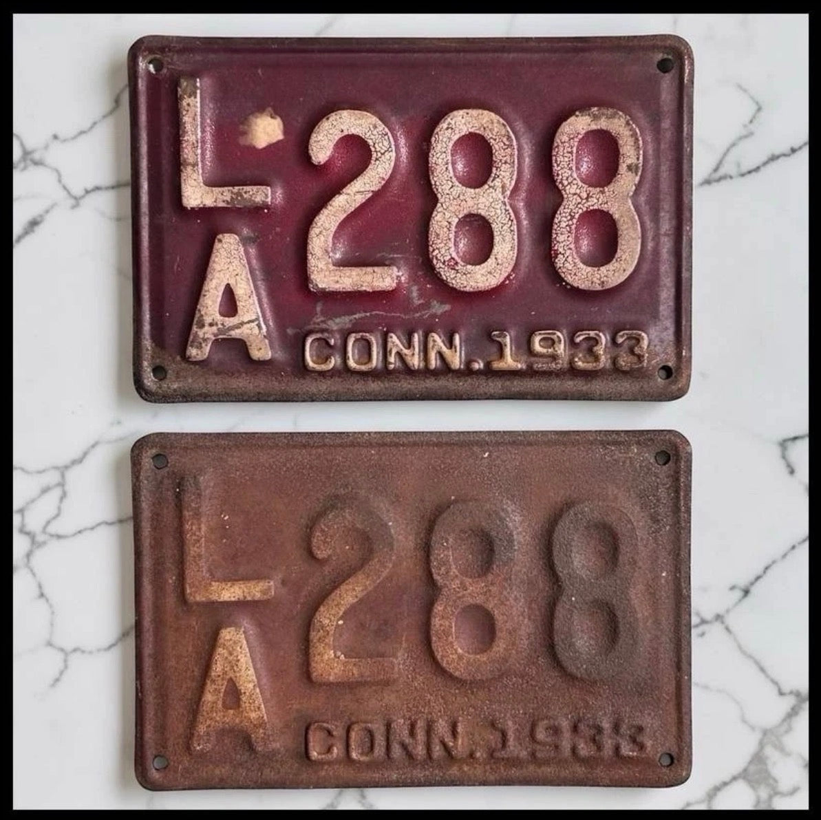 Pair of 1933 Connecticut Red Metal License Plates