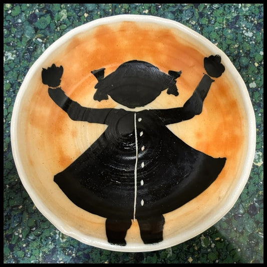 Kurt Anderson Pottery Contemporary Style Girl with Hands Raised Motif Shallow Bowl (21st Century) (American)