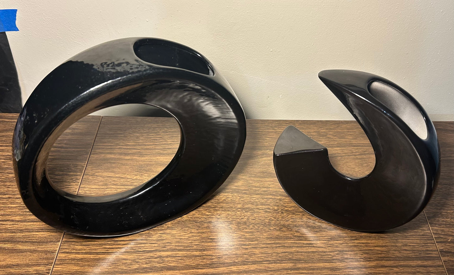 Set of 2 Vintage 1970’s Japanese Postmodern Pottery Black Ceramic Ikebana Vases