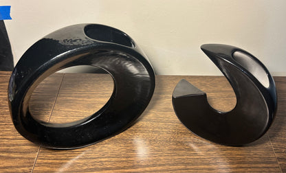 Set of 2 Vintage 1970’s Japanese Postmodern Pottery Black Ceramic Ikebana Vases