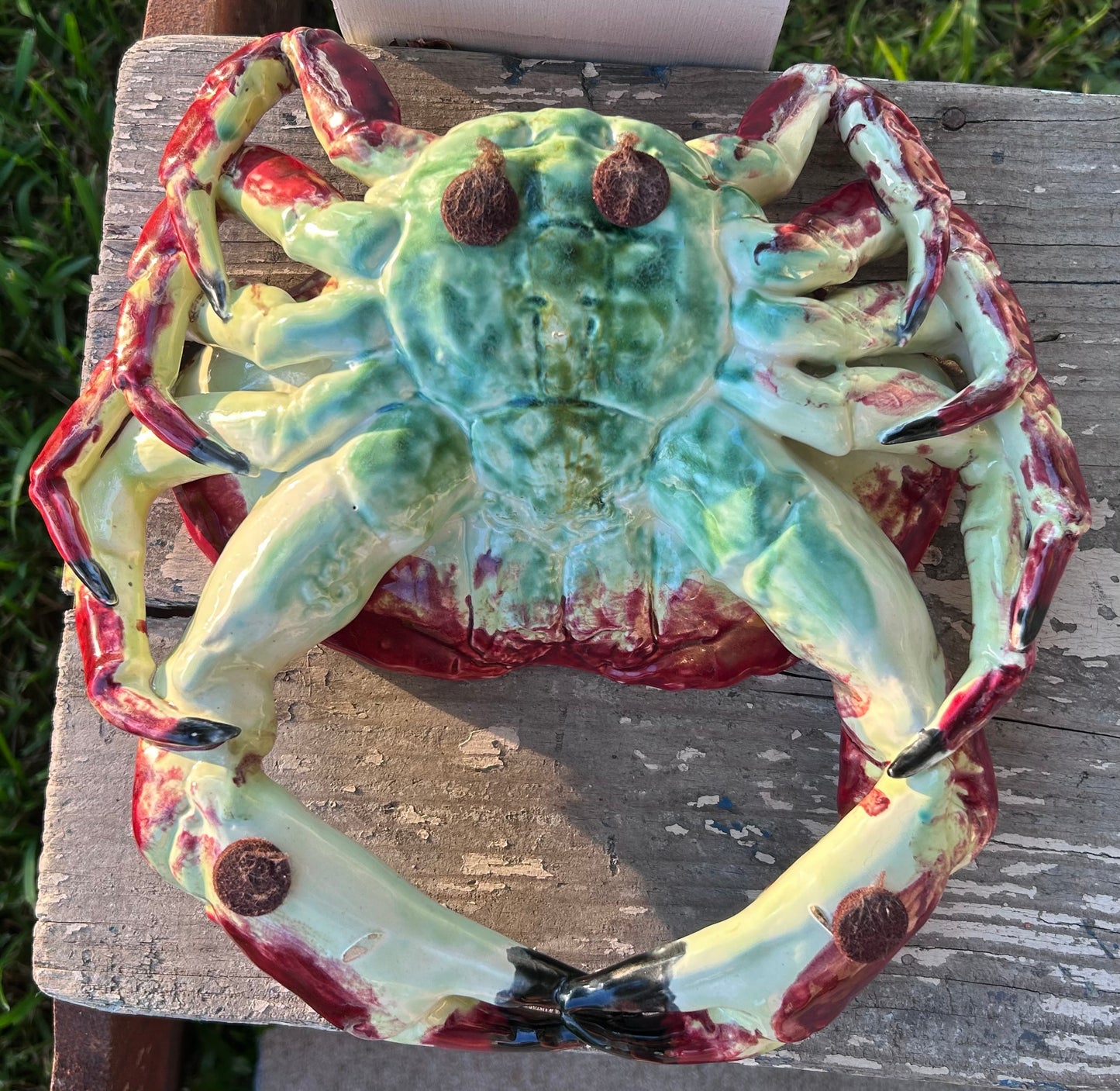 Vintage 1950’s French Palissy Ware Barbotine Majolica Crab Form Lidded Tureen