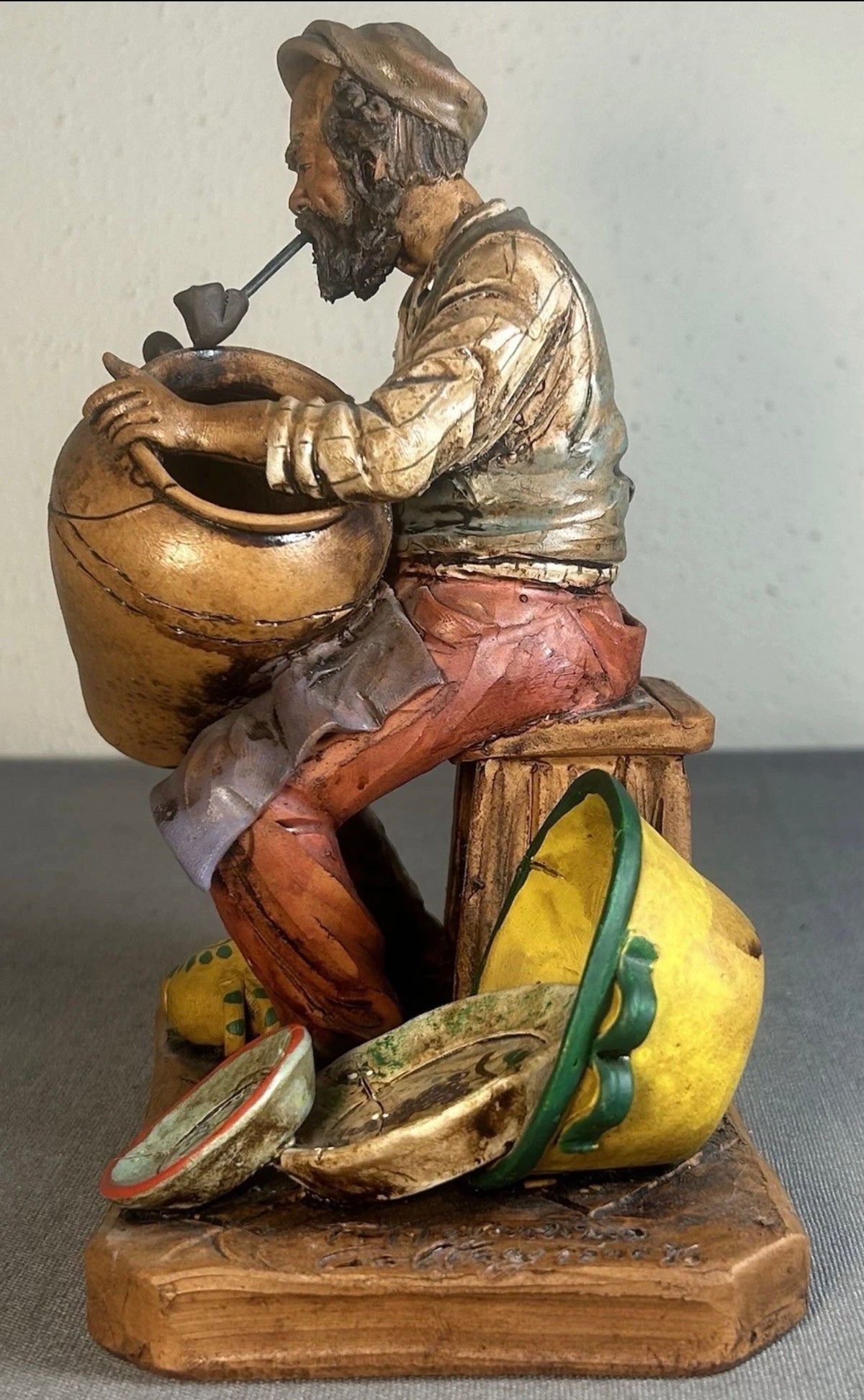 Vintage 1960’s Italian Ceramiche Navanzino Terracotta Man Repairing Pottery Figurine Made in Caltagirone, Sicily
