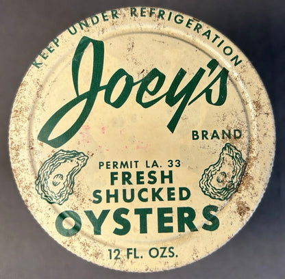 Vintage 1950’s American Joey’s Fresh Shucked Oysters Amite, Louisiana Glass/Metal Lid 12 Oz. Jar