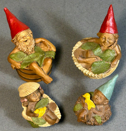 Set of 2 Vintage 1983-1986 American Tom Clark Buzzy, Bubbles, Darcy, & Ernie Resin Bathing Gnome Family Figurines with 2 COA’s and 3 Story Cards