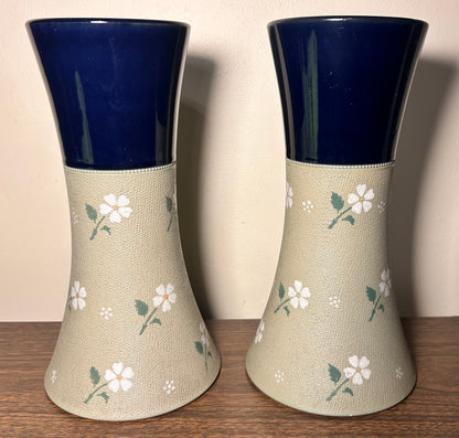 Pair of Early 20th Century English Art Nouveau Lovatt's Langley Ware Stoneware Floral Motif Tapestry Cylindrical Vases