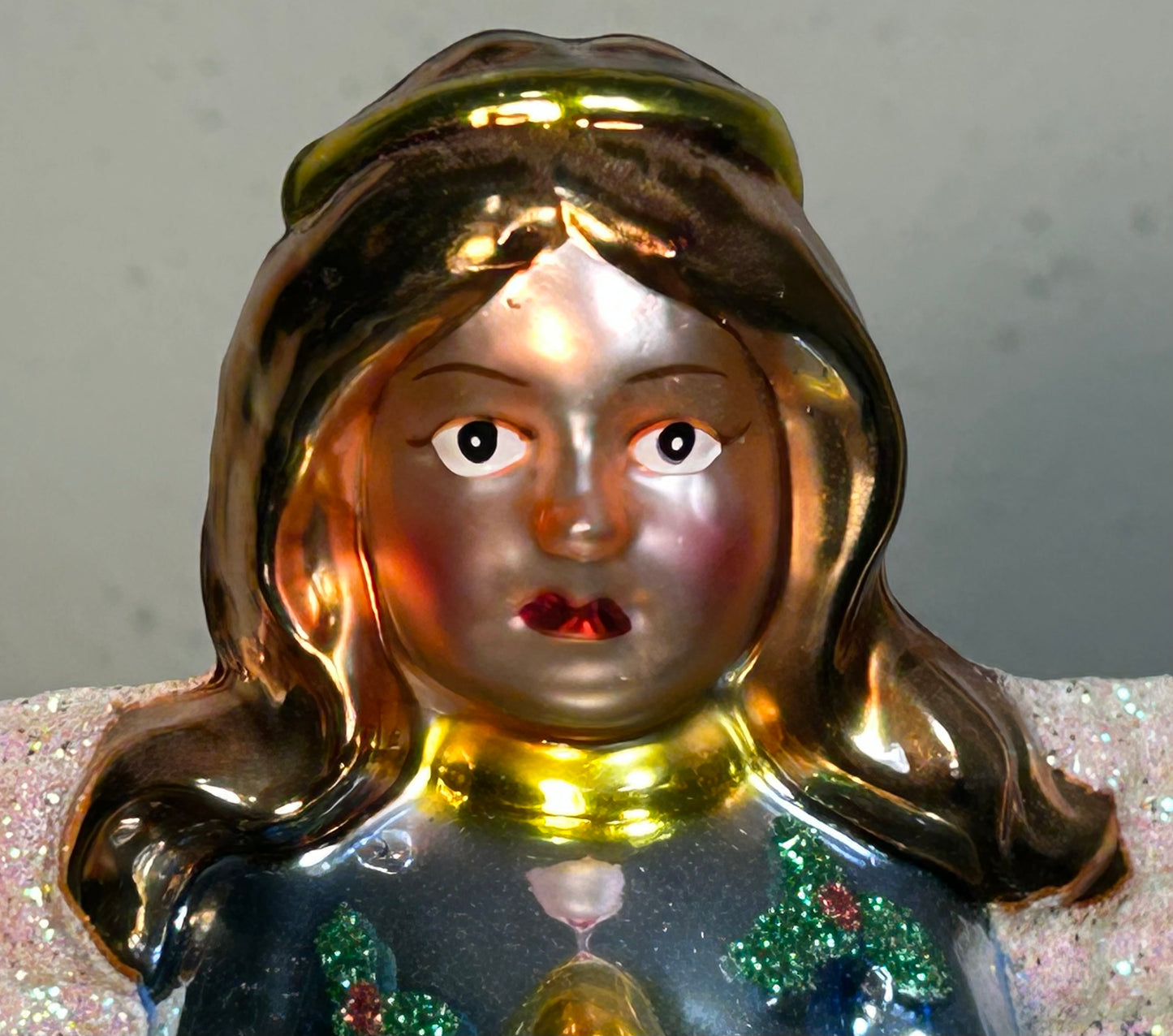 Vintage Circa 1970’s Italian-Style Hand-Painted Angel Mercury Glass Christmas Tree Topper Finial