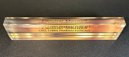 Leverage: Redemption Season 1 Episode 1 Fletcher Maxwell CEO Lybris Pharmaceuticals Acrylic Executive Desk Name Plate T.V. Prop (“The Too Many Rembrandts Job”)