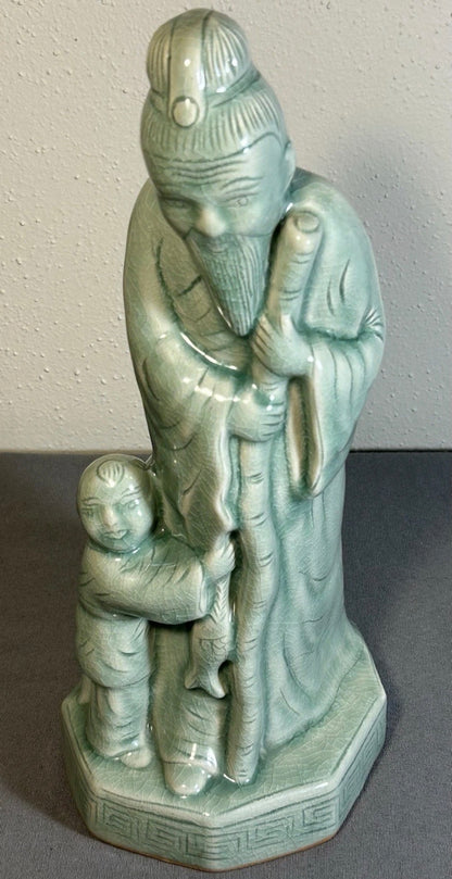 Vintage 1970’s Chinese Celadon Porcelain Shou Lao Taoist God of Longevity Statue