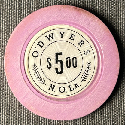 Vintage 1949-1951 American O’Dwyer’s Illegal Casino Gambling Club $5.00 Clay Poker Chip (New Orleans/Jefferson, Louisiana)