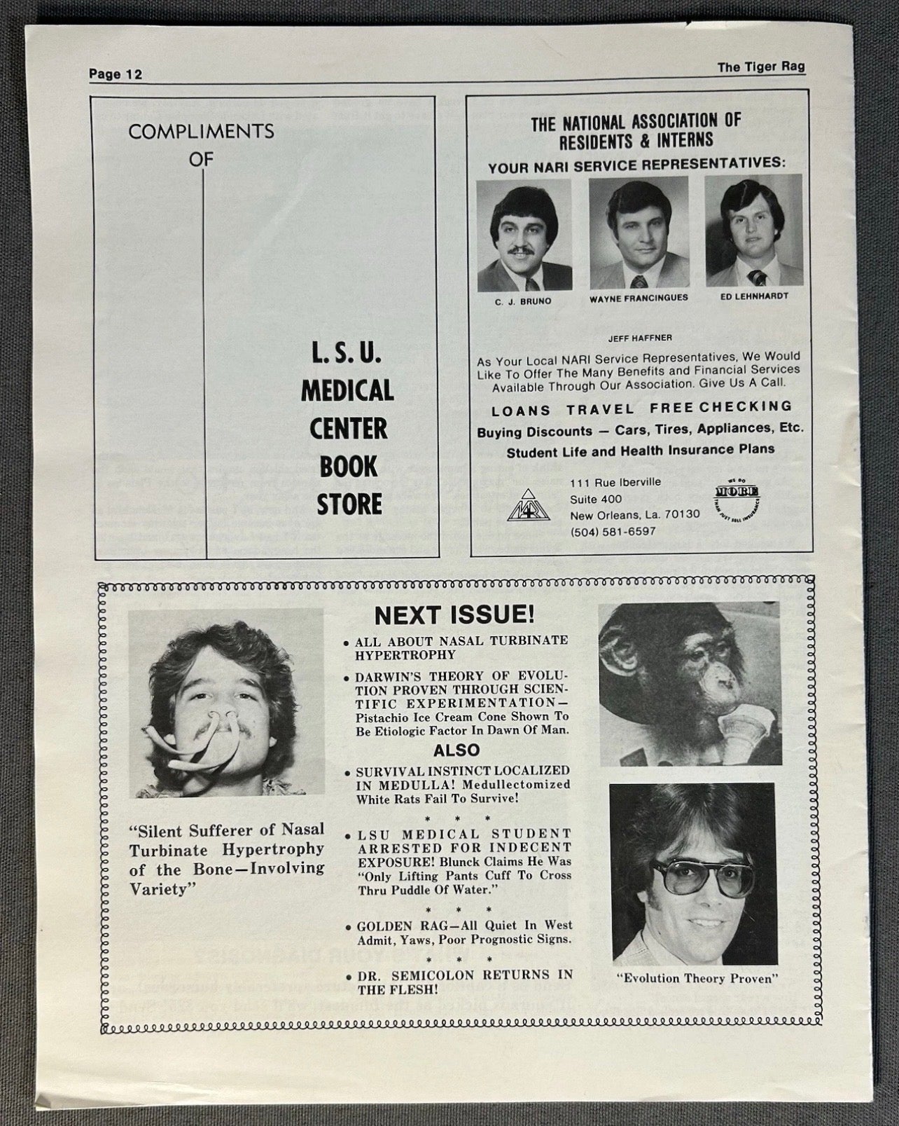 Vintage Louisiana State University School of Medicine The Tiger Rag Satirical Magazine (April 1980)