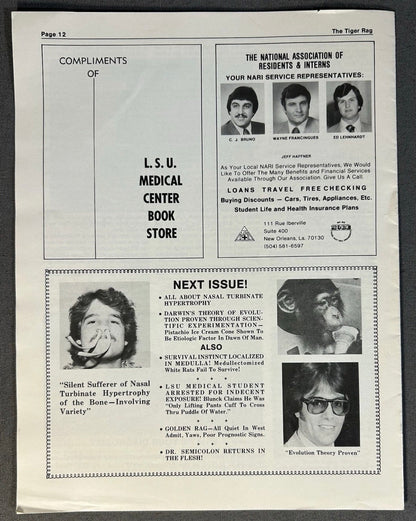 Vintage Louisiana State University School of Medicine The Tiger Rag Satirical Magazine (April 1980)