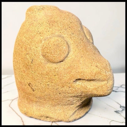 Vintage Circa 1970 Mexican Pre-Columbian Aztec Style Zoomorphic Terracotta Clay Bird Effigy Head Figurine