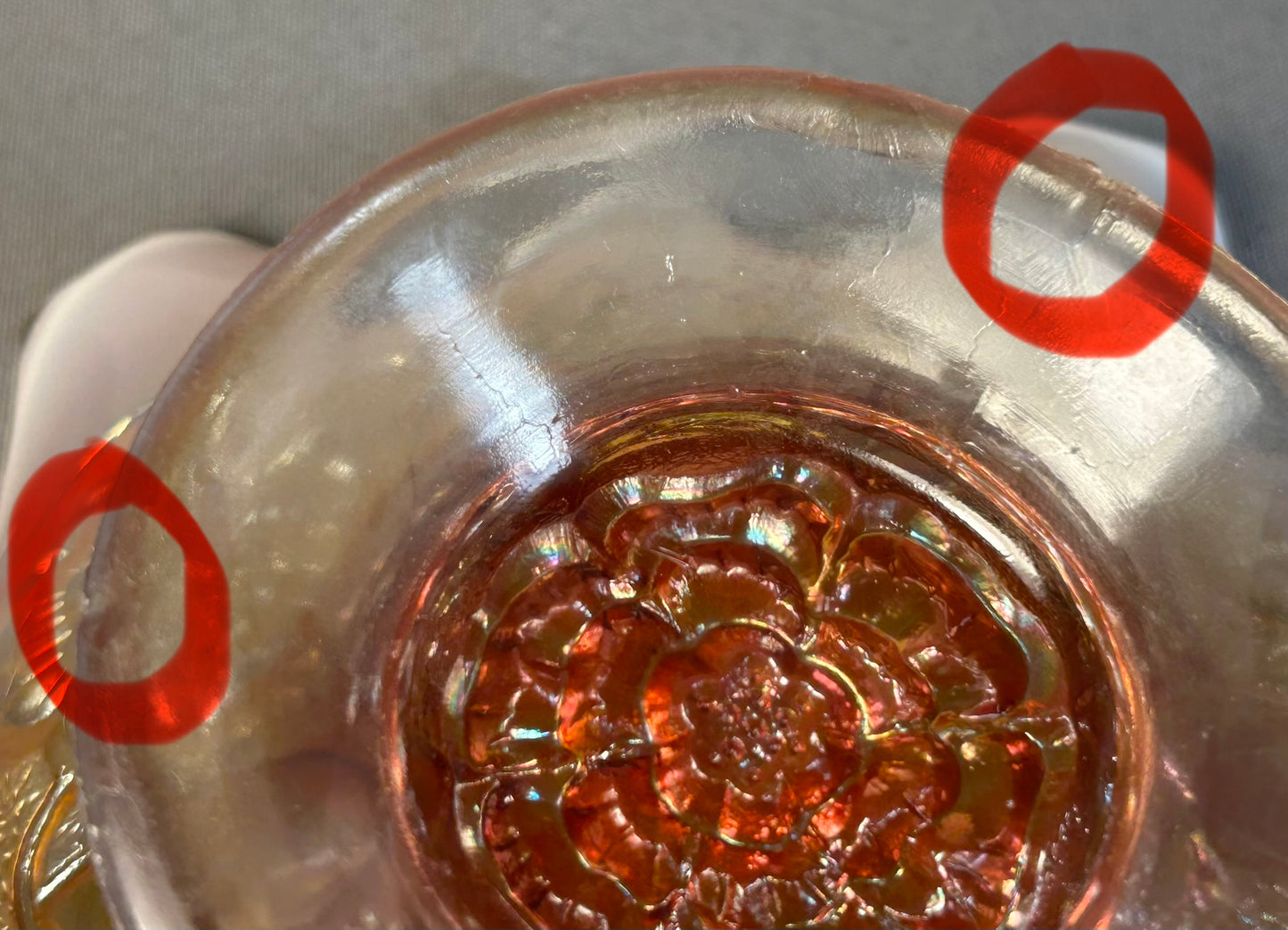 Pair of Circa 1915-1925 American Fenton Marigold/Opalescent Carnival Glass Lustre Rose Pattern Footed Compotes
