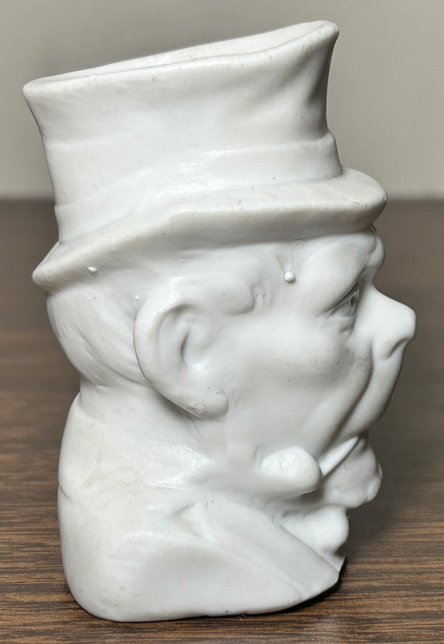 Late 19th Century German Victorian Bisque Porcelain Man in Top Hat Smoking Pipe Figural Matchstick Holder