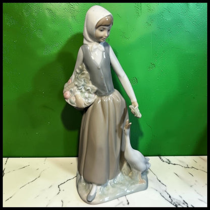 Vintage Circa 1980 Spanish NAO by Lladro Porcelain Girl with Duck Figurine (Retired)