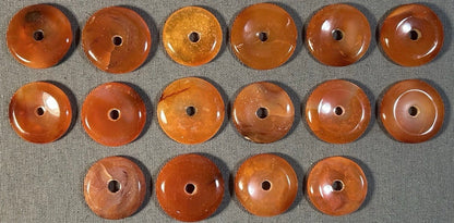 Lot of 32 Carved Polished Natural Red Agate and Carnelian Gemstone Donut Jewelry Pendants