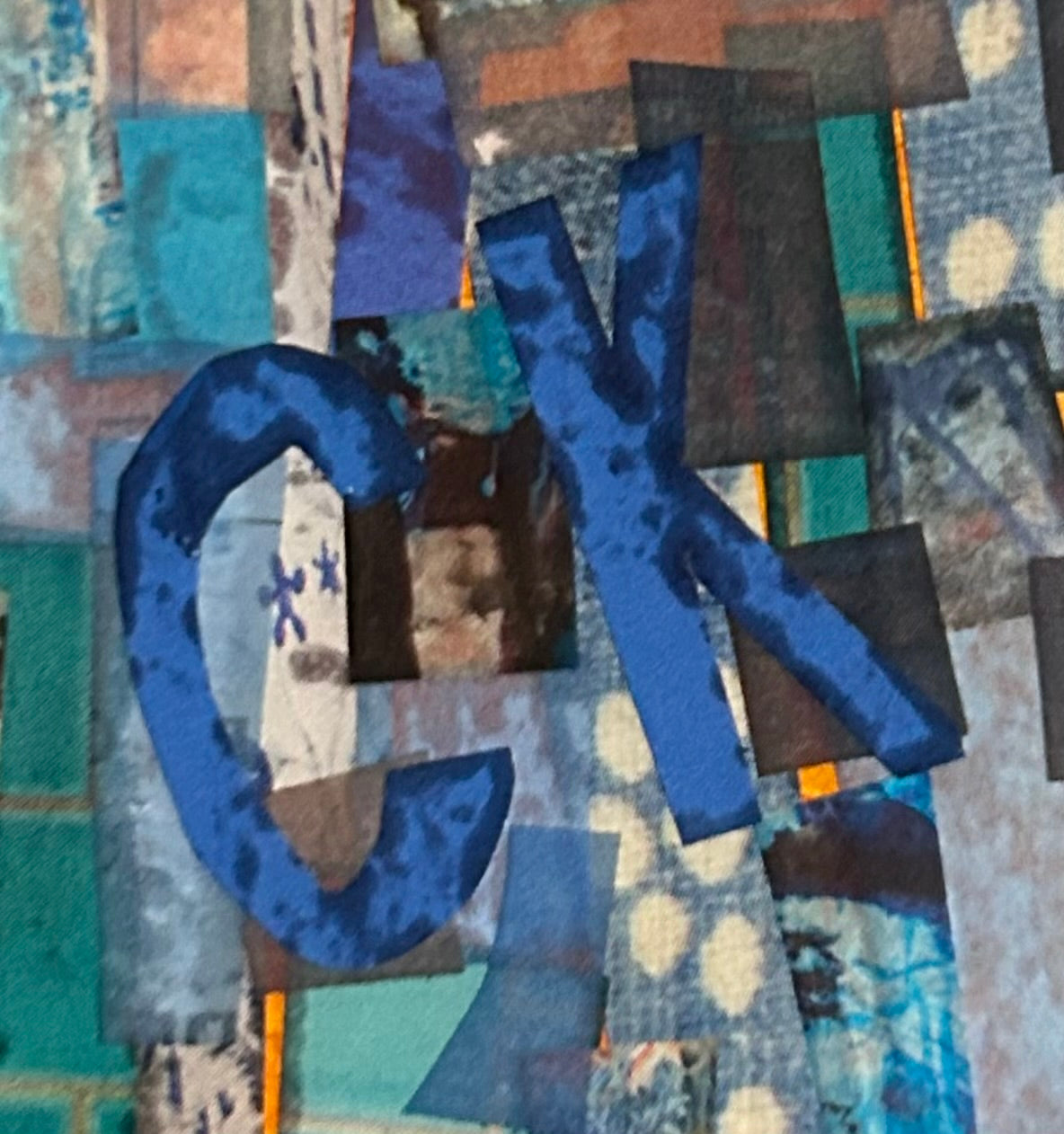 Cynthia Kolls Contemporary Style Resin/Magazine Paper Clippings on Wood Mixed Media Woven Crosshatch Symbol Wall-Hanging Art (21st Century) (Louisiana)