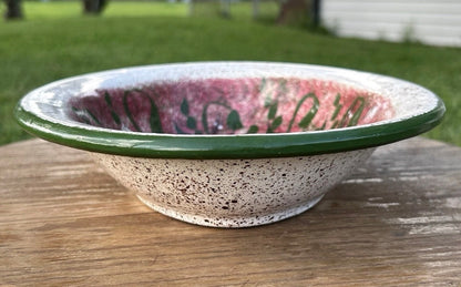 Vintage Late 1970’s American Mid Century Modern Mary Lynn Avery Art Pottery Ceramic Christmas Poinsettia Flower Motif Oval Shallow Bowl