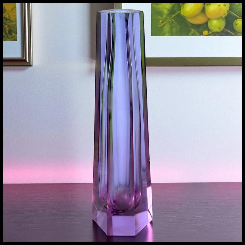 Vintage 1970’s Czech Alexandrite Neodymium Lilac Glass Bud Vase by Vanclav Hanus