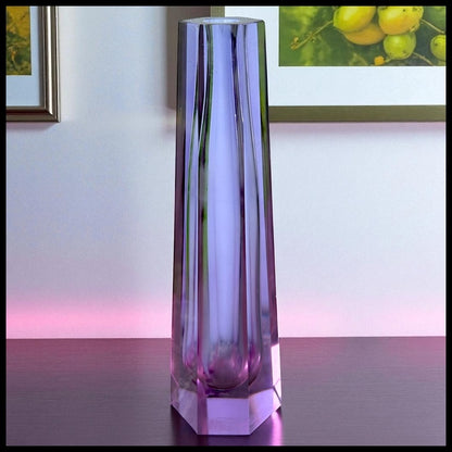 Vintage 1970’s Czech Alexandrite Neodymium Lilac Glass Bud Vase by Vanclav Hanus