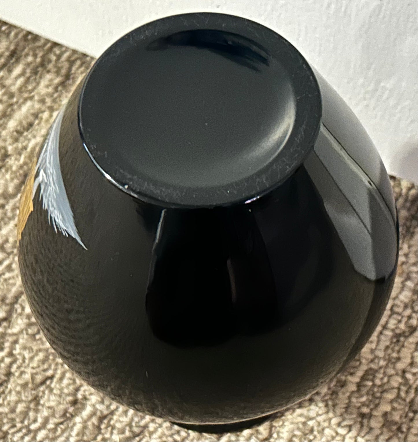 Vintage 1950’s American Westmoreland Mary Gregory Black Amethyst Glass Hand-Painted Woman Playing Harp Motif Baluster Vase