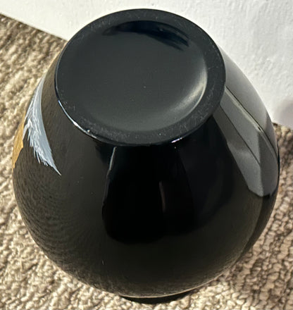 Vintage 1950’s American Westmoreland Mary Gregory Black Amethyst Glass Hand-Painted Woman Playing Harp Motif Baluster Vase