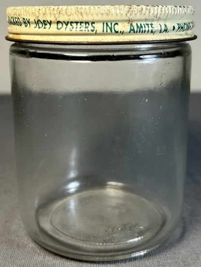 Vintage 1950’s American Joey’s Fresh Shucked Oysters Amite, Louisiana Glass/Metal Lid 12 Oz. Jar