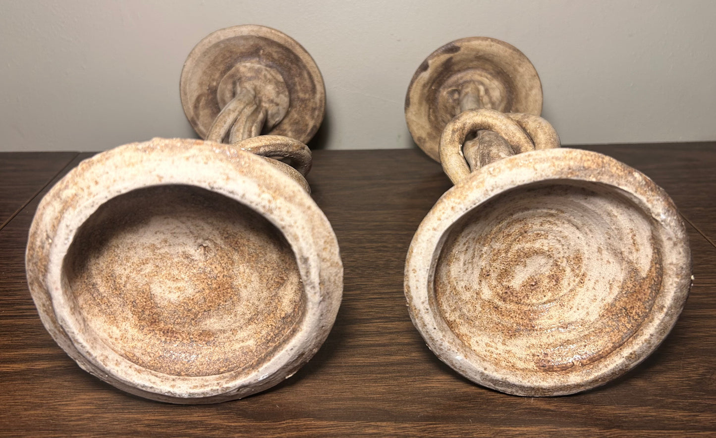 Pair of Contemporary Style Art Pottery Clay Organic Twist Form Candlesticks