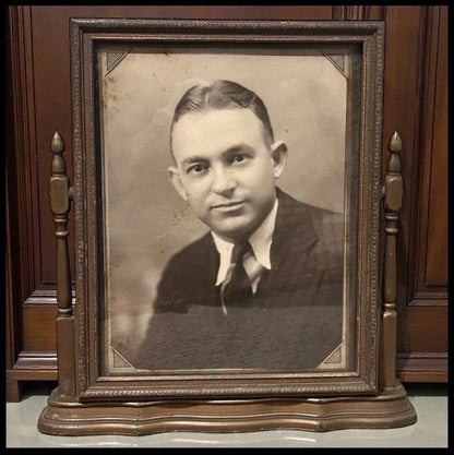 Circa 1930 American Art Deco Male Sepia Portrait Photograph in Gilded Wooden Swivel Frame