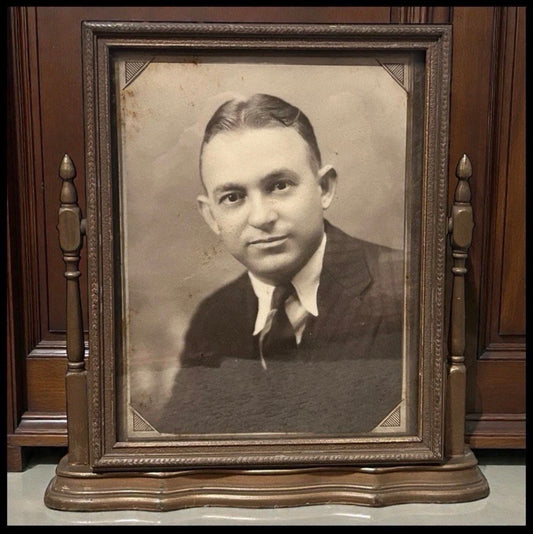Circa 1930 American Art Deco Male Sepia Portrait Photograph in Gilded Wooden Swivel Frame