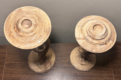 Pair of Contemporary Style Art Pottery Clay Organic Twist Form Candlesticks