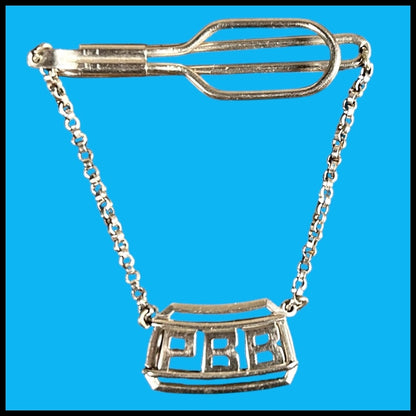 Vintage 1950’s American Swank Silver Tone Metal Men’s Tie Clip with Dangling PBB Monogram Charm