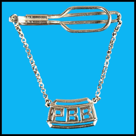 Vintage 1950’s American Swank Silver Tone Metal Men’s Tie Clip with Dangling PBB Monogram Charm