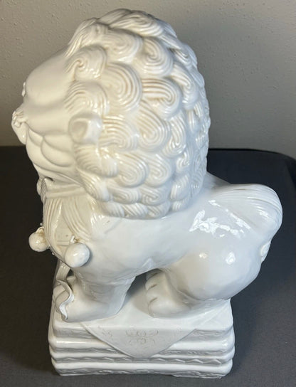 Vintage 1980’s Chinese Dehua Blanc de Chine Porcelain Male Foo Dog Guardian Lion Statue
