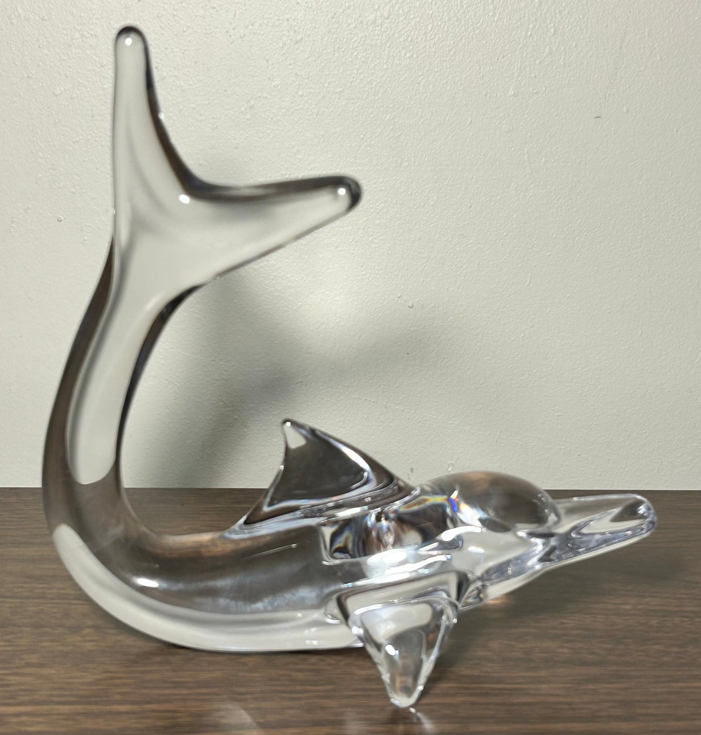 Vintage 1980’s French Daum Crystal Large Dolphin Diving Sculpture (Dauphin)