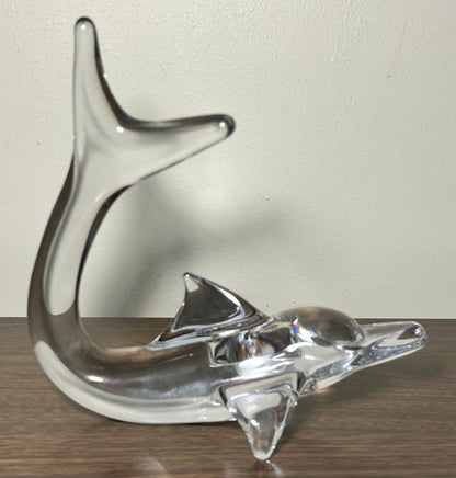 Vintage 1980’s French Daum Crystal Large Dolphin Diving Sculpture (Dauphin)
