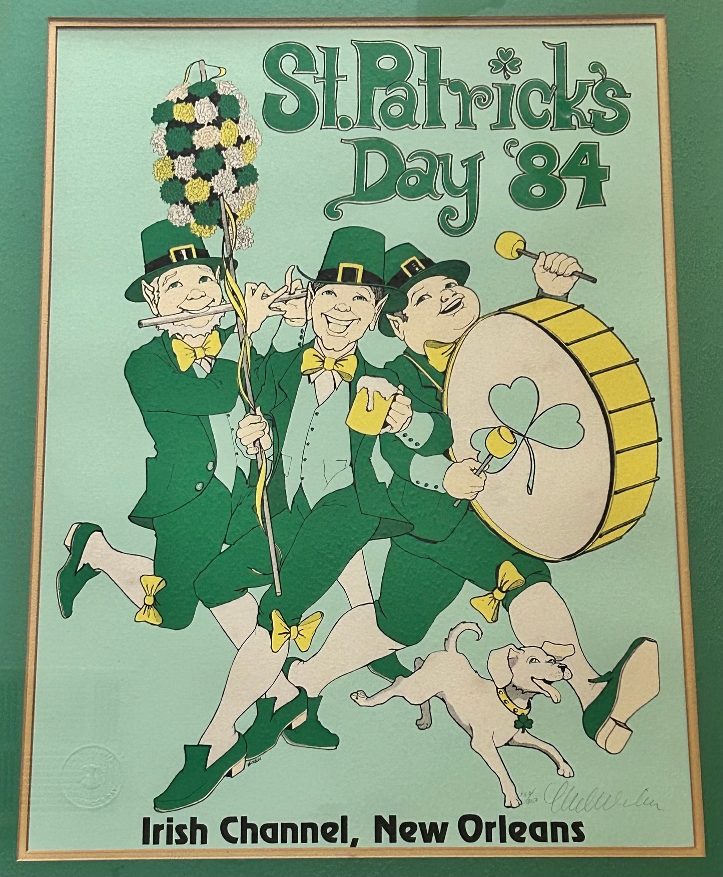 Vintage 1984 Mel Wiken St. Patrick’s Day Irish Channel, New Orleans Signed Framed Limited Edition Print (#152/350)
