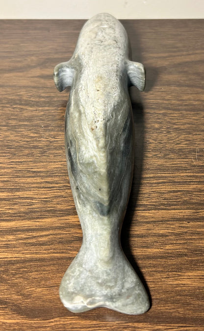 Vintage Canadian Inuit Argillite Stone Whale Carving by Mina Iqaluq (20th Century)