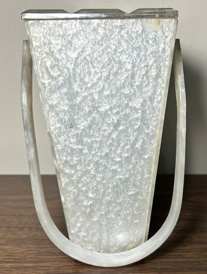 Vintage 1950’s American Wilardy Pearlescent Marbleized White Lucite/Metal Filigree Box Purse Made in New York