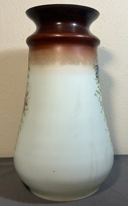 Late 19th Century French Victorian Art Nouveau Hand-Painted Opaline Glass Dutch Landscape/Floral Motifs Baluster Vase