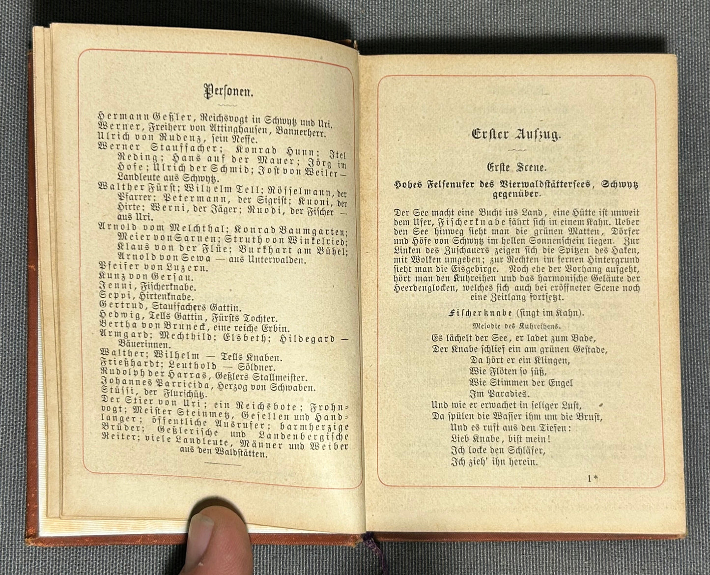 1873 “William Tell” by Schauspiel von Schiller Miniature Hardcover Book Printed in Berlin, Germany