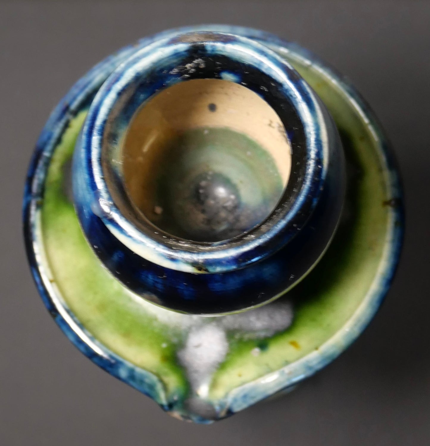 Circa 1900 Belgian Art Nouveau Majolica Slip Glazed Twist Form Candlestick