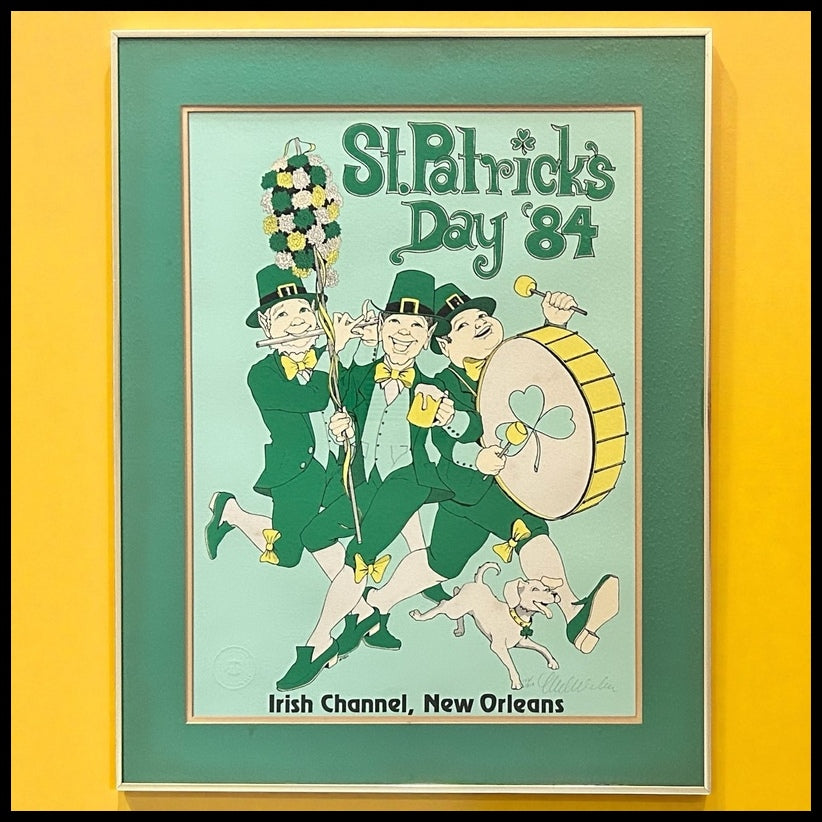 Vintage 1984 Mel Wiken St. Patrick’s Day Irish Channel, New Orleans Signed Framed Limited Edition Print (#152/350)