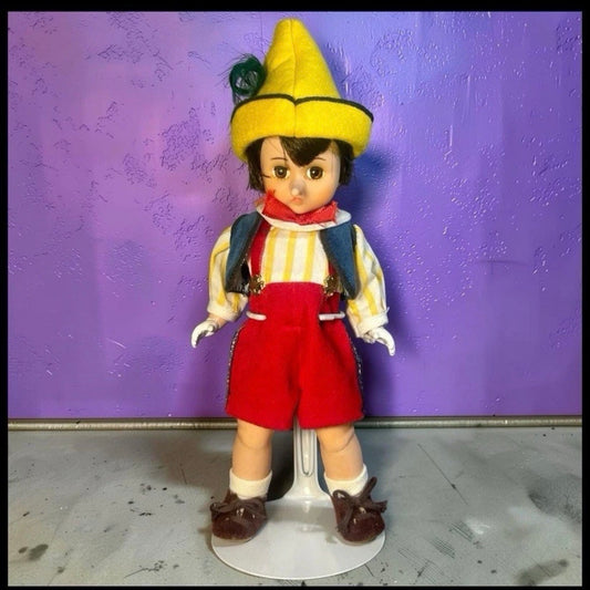 Vintage 1990’s American Madame Alexander Pinocchio Hard Plastic/Vinyl Doll with Stand