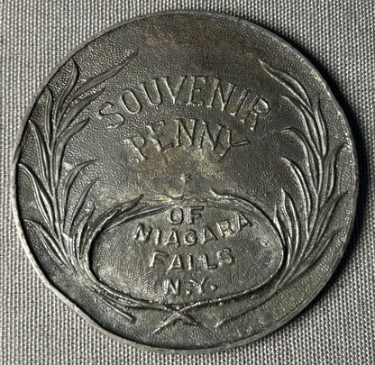 Circa 1920 American Niagara Falls, New York Lucky Indian Head Penny Bronze Paperweight Souvenir