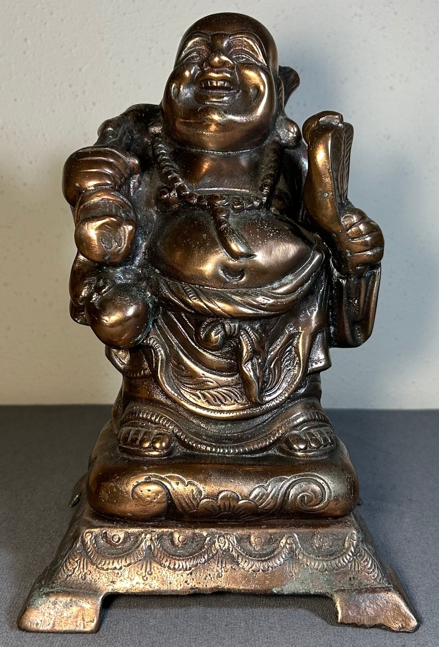 Early 20th Century American Orientalist Style Laughing Buddha Gilded Spelter Statue