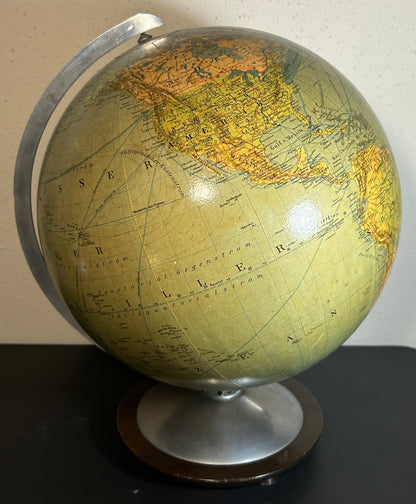 Vintage 1950’s German Mid Century Modern Columbus Verlag Paul Oestergaard Duo Erdglobus Illuminated Glass 12-Inch Globe